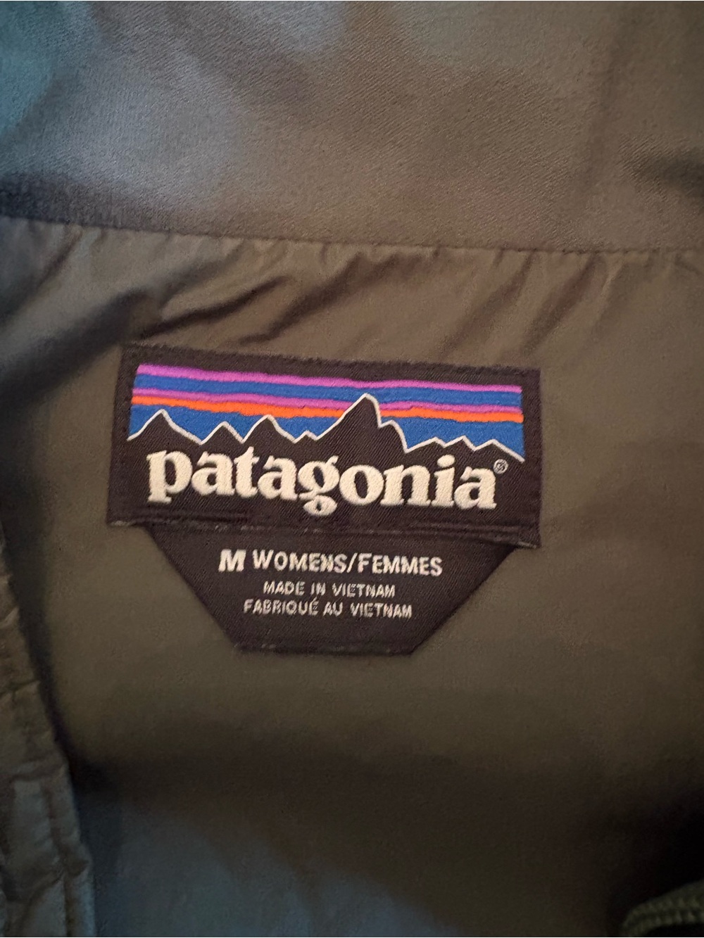 Patagonia Women's Puffer Jacket in Olive Green with Multicolor Logo